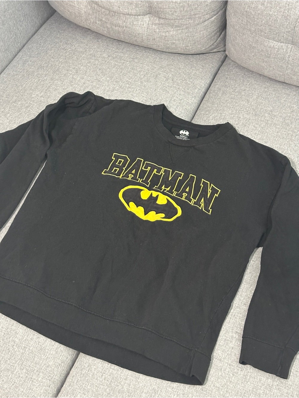 DC Black Long-Sleeve Batman Graphic Tee with Yellow Logo